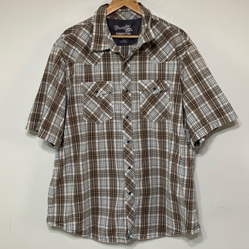 Wrangler Mens Plaid Short Sleeve Pearl Snap Button Down Shirt Size XXL